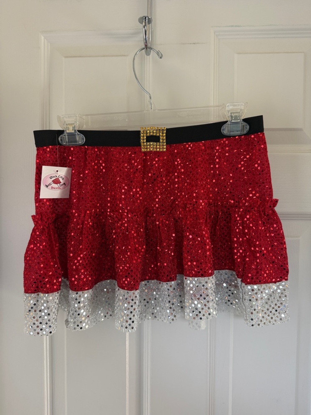 Red Sequin Mini Skirt for your next holiday run. Size M. NWT